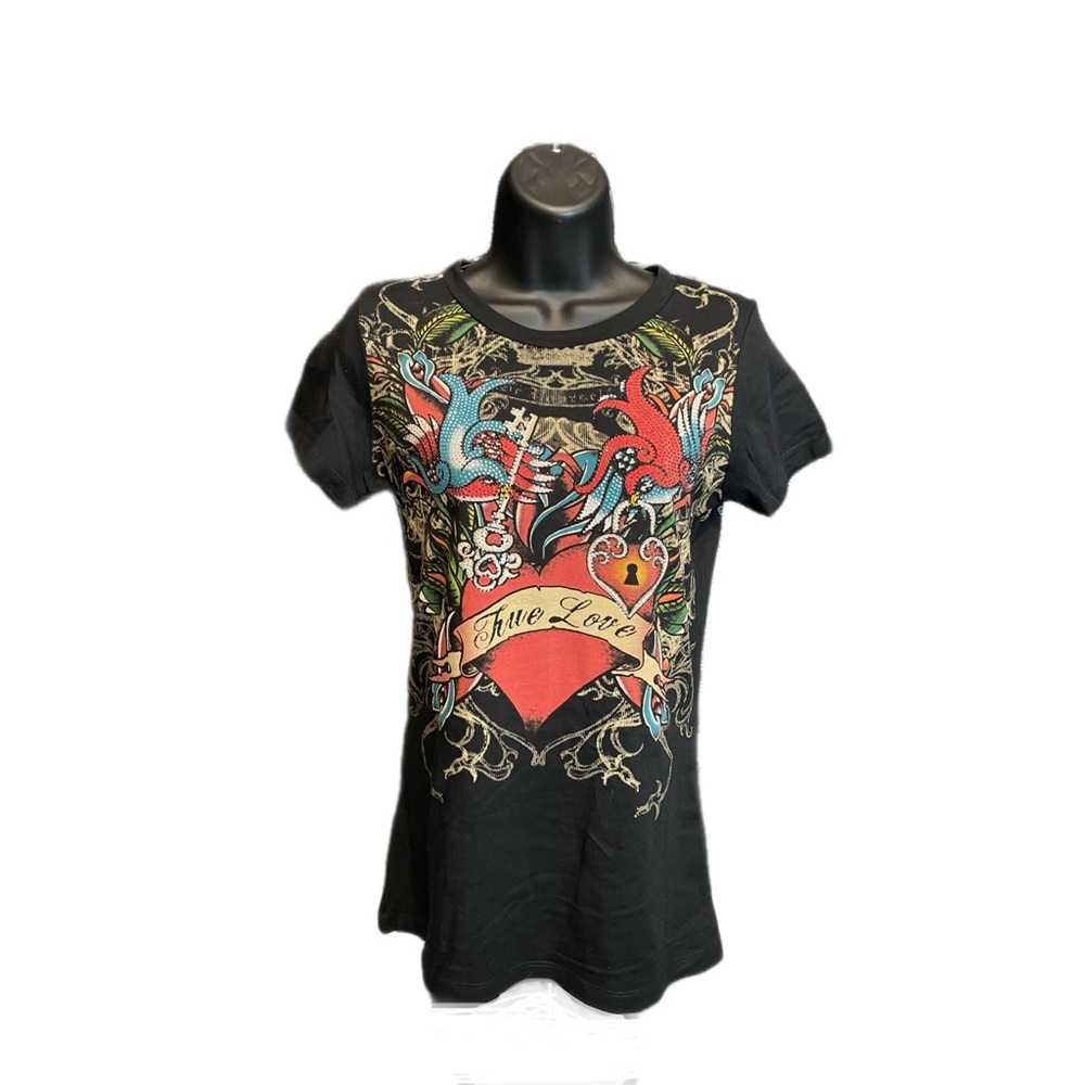 Y2K Women's Black T-Shirt with Pearlized Geographies - New
ONE SIZE 
Made in USA